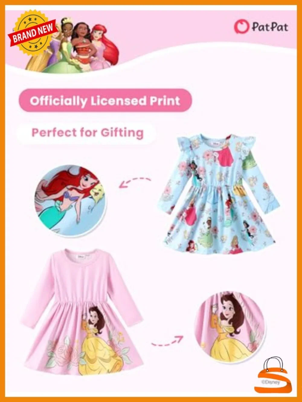 Toddler Girl Disney Princess Dresses 2 Pack Ruffle Long Sleeve A-Line Playwear